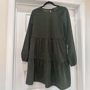 Long Sleeved Green Tiered Mini Dress Size L